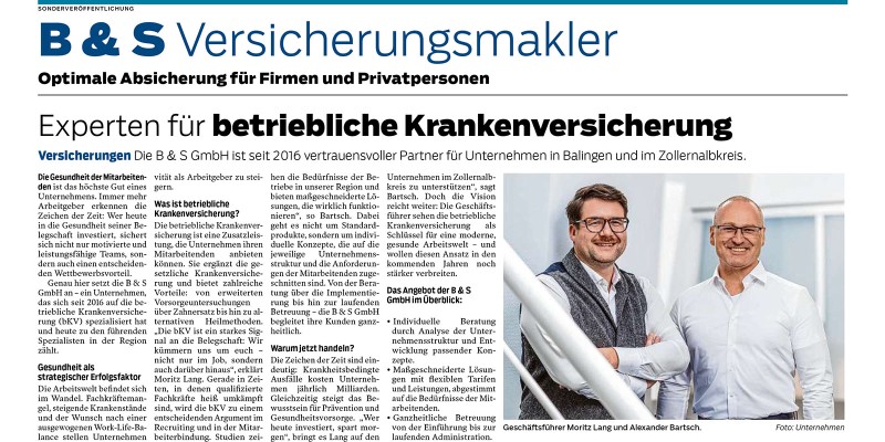 Zeitungsartikel: Experten f&uuml;r betriebliche Krankenversicherung